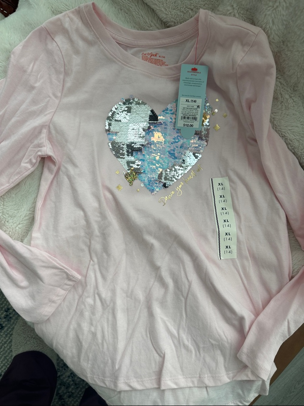 Cat & Jack Pink Long-Sleeve Top with Reversible Sequin Heart